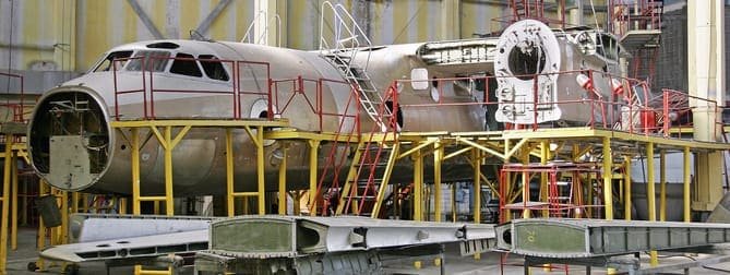 Airplane in hangar during maintenance
