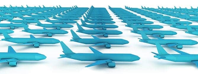 Airplanes lined up concept