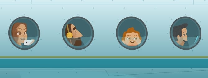 Graphic of pasangers listening to music during flight