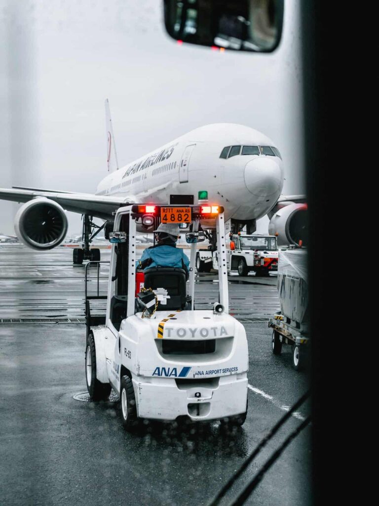 Aeroplane on the tarmac in the rain