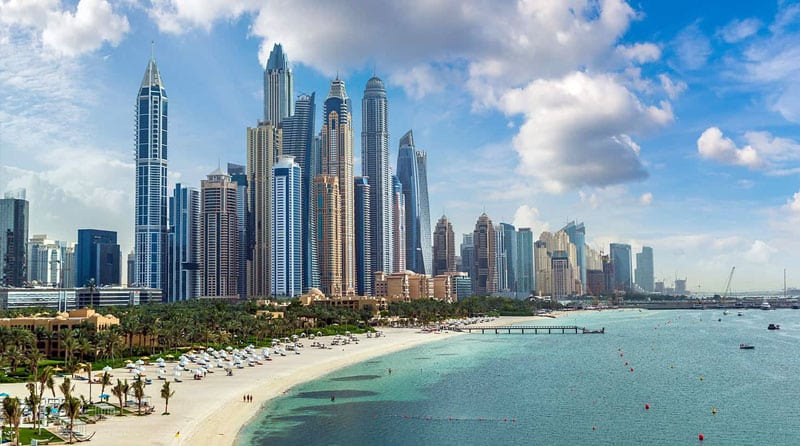 Wide shot of a city on the beach