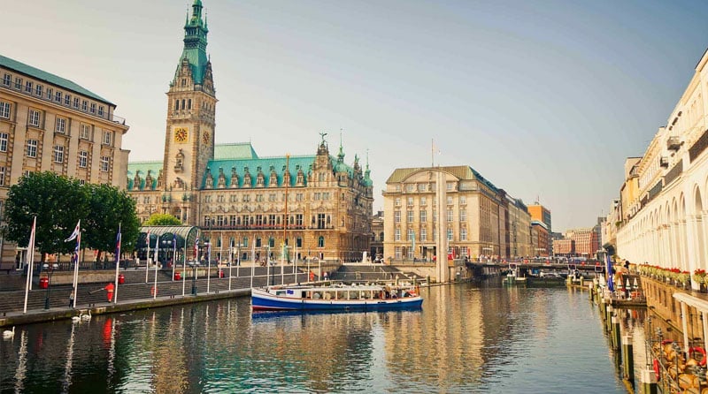 A European city along a canal